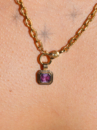 Eyes for you Pink Sapphire Triple East to West Emerald Cut Charm in Yellow 14k Gold