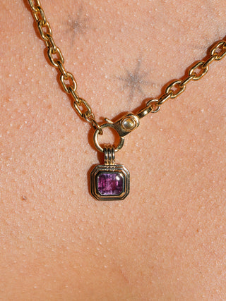 Eyes for you Pink Sapphire Triple East to West Emerald Cut Charm in Yellow 14k Gold