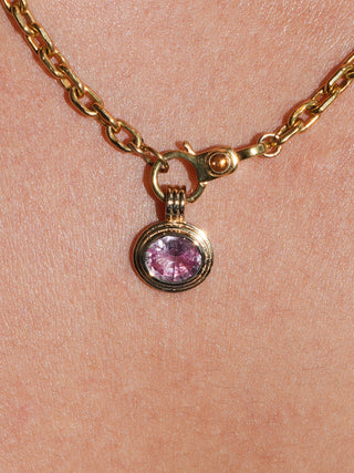 Flamingi Pink Sapphire Triple East to West Oval Cut Charm in Yellow 14k Gold