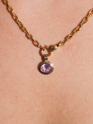 Flamingi Pink Sapphire Triple East to West Oval Cut Charm in Yellow 14k Gold