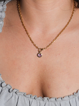 Flamingi Pink Sapphire Triple East to West Oval Cut Charm in Yellow 14k Gold