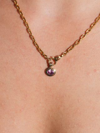 Bird Watcher Pink Sapphire Triple East to West Oval Cut Charm in Yellow 14k Gold