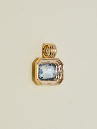 Umbrella Shade Blue Sapphire Triple East to West Emerald Cut Charm in Yellow 14k Gold