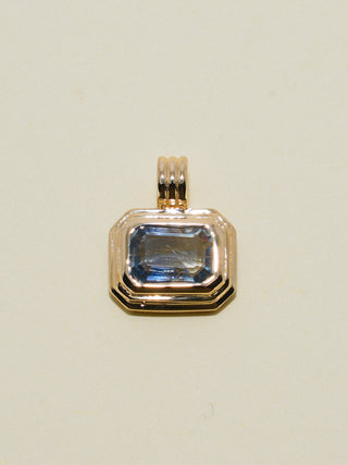 Umbrella Shade Blue Sapphire Triple East to West Emerald Cut Charm in Yellow 14k Gold