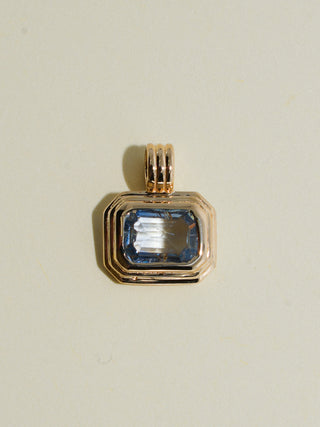 Umbrella Shade Blue Sapphire Triple East to West Emerald Cut Charm in Yellow 14k Gold