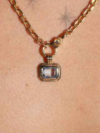 Umbrella Shade Blue Sapphire Triple East to West Emerald Cut Charm in Yellow 14k Gold