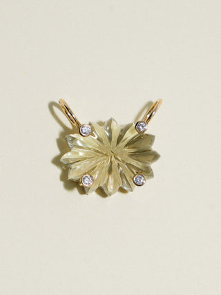 Freely Studded Gemela Green Amethyst Carved Cabochon Charm in Yellow 14k Gold