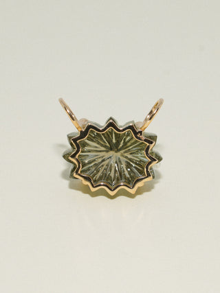 Freely Studded Gemela Green Amethyst Carved Cabochon Charm in Yellow 14k Gold