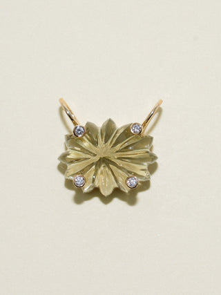 Freely Studded Gemela Green Amethyst Carved Cabochon Charm in Yellow 14k Gold