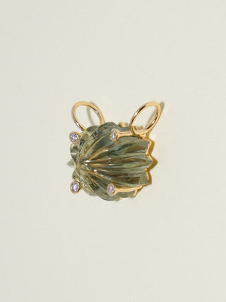 Freely Studded Gemela Green Amethyst Carved Cabochon Charm in Yellow 14k Gold
