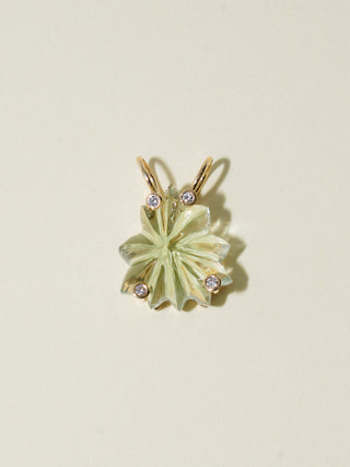 Mighty Studded Gemela Green Amethyst Carved Cabochon Charm in Yellow 14k Gold