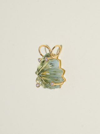 Mighty Studded Gemela Green Amethyst Carved Cabochon Charm in Yellow 14k Gold