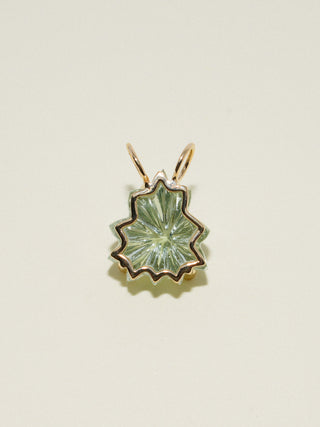 Mighty Studded Gemela Green Amethyst Carved Cabochon Charm in Yellow 14k Gold