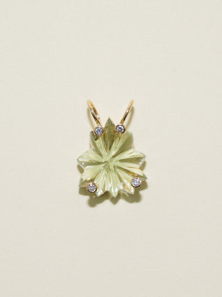 Mighty Studded Gemela Green Amethyst Carved Cabochon Charm in Yellow 14k Gold