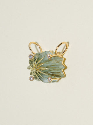 Starburst Studded Gemela Green Amethyst Carved Cabochon Charm in Yellow 14k Gold