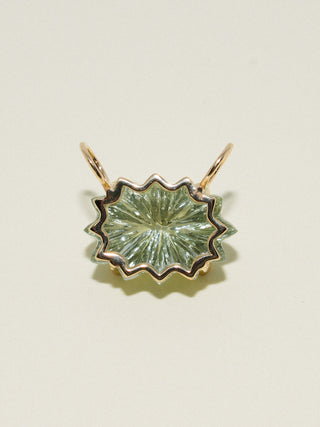 Starburst Studded Gemela Green Amethyst Carved Cabochon Charm in Yellow 14k Gold