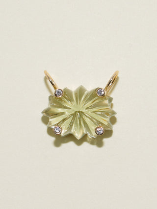 Starburst Studded Gemela Green Amethyst Carved Cabochon Charm in Yellow 14k Gold