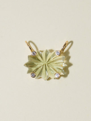 Starburst Studded Gemela Green Amethyst Carved Cabochon Charm in Yellow 14k Gold