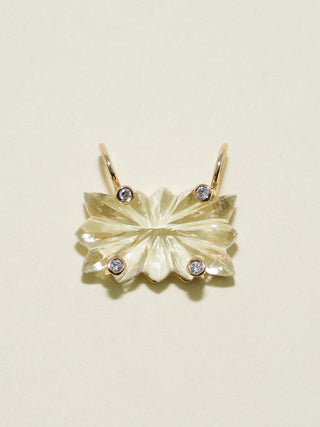 Perfectly Studded Gemela Green Amethyst Carved Cabochon Charm in Yellow 14k Gold