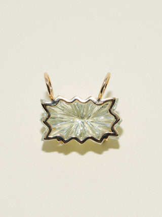 Perfectly Studded Gemela Green Amethyst Carved Cabochon Charm in Yellow 14k Gold