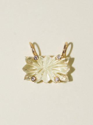 Perfectly Studded Gemela Green Amethyst Carved Cabochon Charm in Yellow 14k Gold