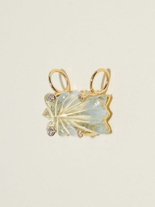 Perfectly Studded Gemela Green Amethyst Carved Cabochon Charm in Yellow 14k Gold