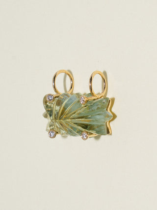 Surely Studded Gemela Green Amethyst Carved Cabochon Charm in Yellow 14k Gold