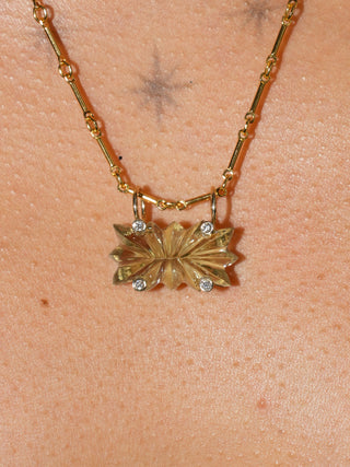 Surely Studded Gemela Green Amethyst Carved Cabochon Charm in Yellow 14k Gold