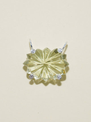 Bursting Studded Gemela Green Amethyst Carved Cabochon Charm in Sterling Silver