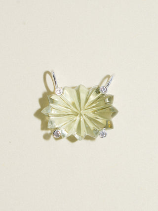 Bursting Studded Gemela Green Amethyst Carved Cabochon Charm in Sterling Silver
