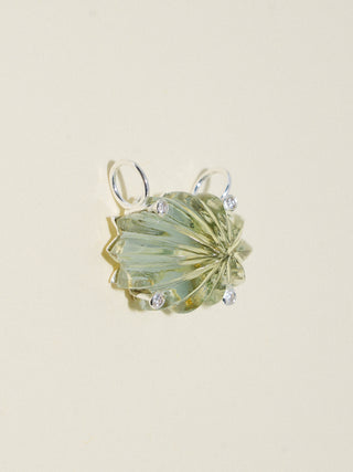 Bursting Studded Gemela Green Amethyst Carved Cabochon Charm in Sterling Silver