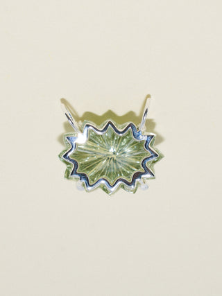 Bursting Studded Gemela Green Amethyst Carved Cabochon Charm in Sterling Silver