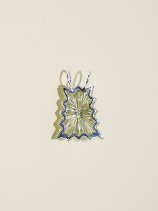 Big Baby Studded Gemela Green Amethyst Carved Cabochon Charm in Sterling Silver
