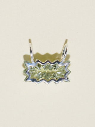 Divinely Protected Studded Gemela Amethyst Carved Cabochon Charm in Sterling Silver