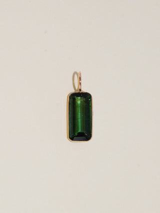 ghouls Green Tourmaline Baguette Cut Charm in Yellow 14k Gold