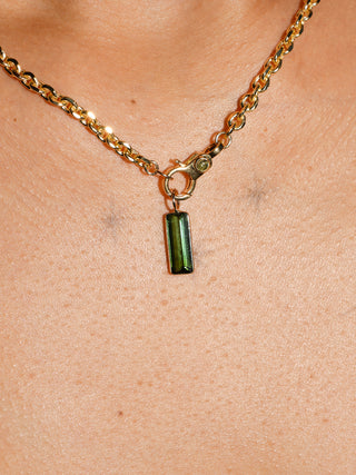 Scared of Heights Green Tourmaline Baguette Cut Charm in Yellow 14k Gold