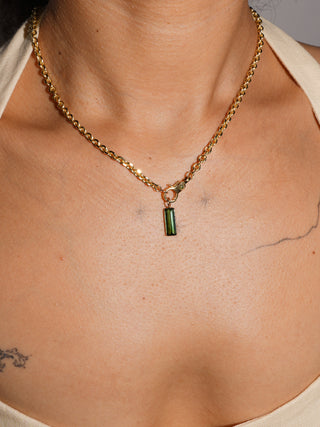 Scared of Heights Green Tourmaline Baguette Cut Charm in Yellow 14k Gold