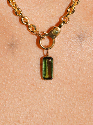 poison apple Green Tourmaline Baguette Cut Charm in Yellow 14k Gold