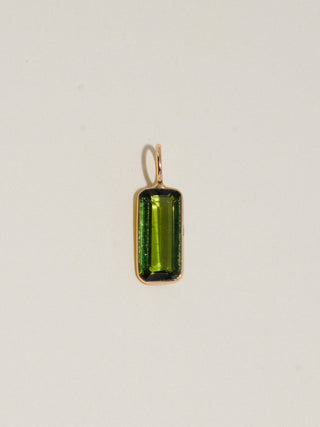 poison apple Green Tourmaline Baguette Cut Charm in Yellow 14k Gold