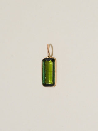 poison apple Green Tourmaline Baguette Cut Charm in Yellow 14k Gold
