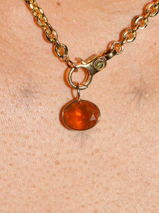 Hayride Fire Opal East West Oval Cut Charm in Yellow 14k Gold