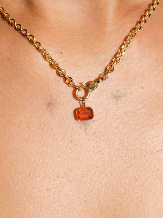 Scary Movie Fire Opal East West Emerald Cut Charm in Yellow 14k Gold