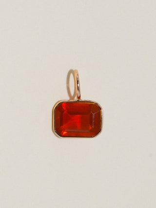 Scary Movie Fire Opal East West Emerald Cut Charm in Yellow 14k Gold