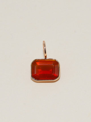 Scary Movie Fire Opal East West Emerald Cut Charm in Yellow 14k Gold