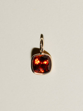 Fiery Hessonite Cushion Cut Charm in 14k Yellow Gold