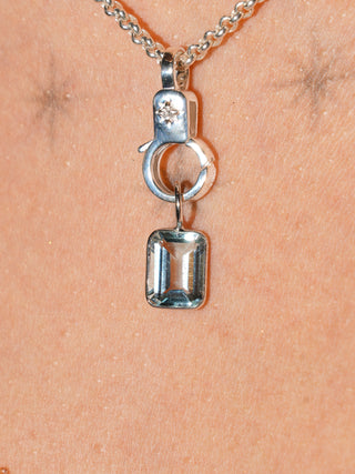 Early Morning Sky Blue Topaz Emerald Cut Charm in White 14k Gold