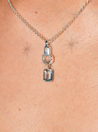 Early Morning Sky Blue Topaz Emerald Cut Charm in White 14k Gold