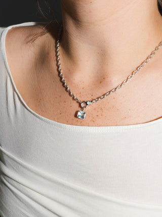 Go Outside Sky Blue Topaz Asscher Cut Charm in White 14k Gold