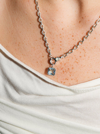 Go Outside Sky Blue Topaz Asscher Cut Charm in White 14k Gold
