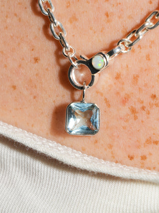 Go Outside Sky Blue Topaz Asscher Cut Charm in White 14k Gold